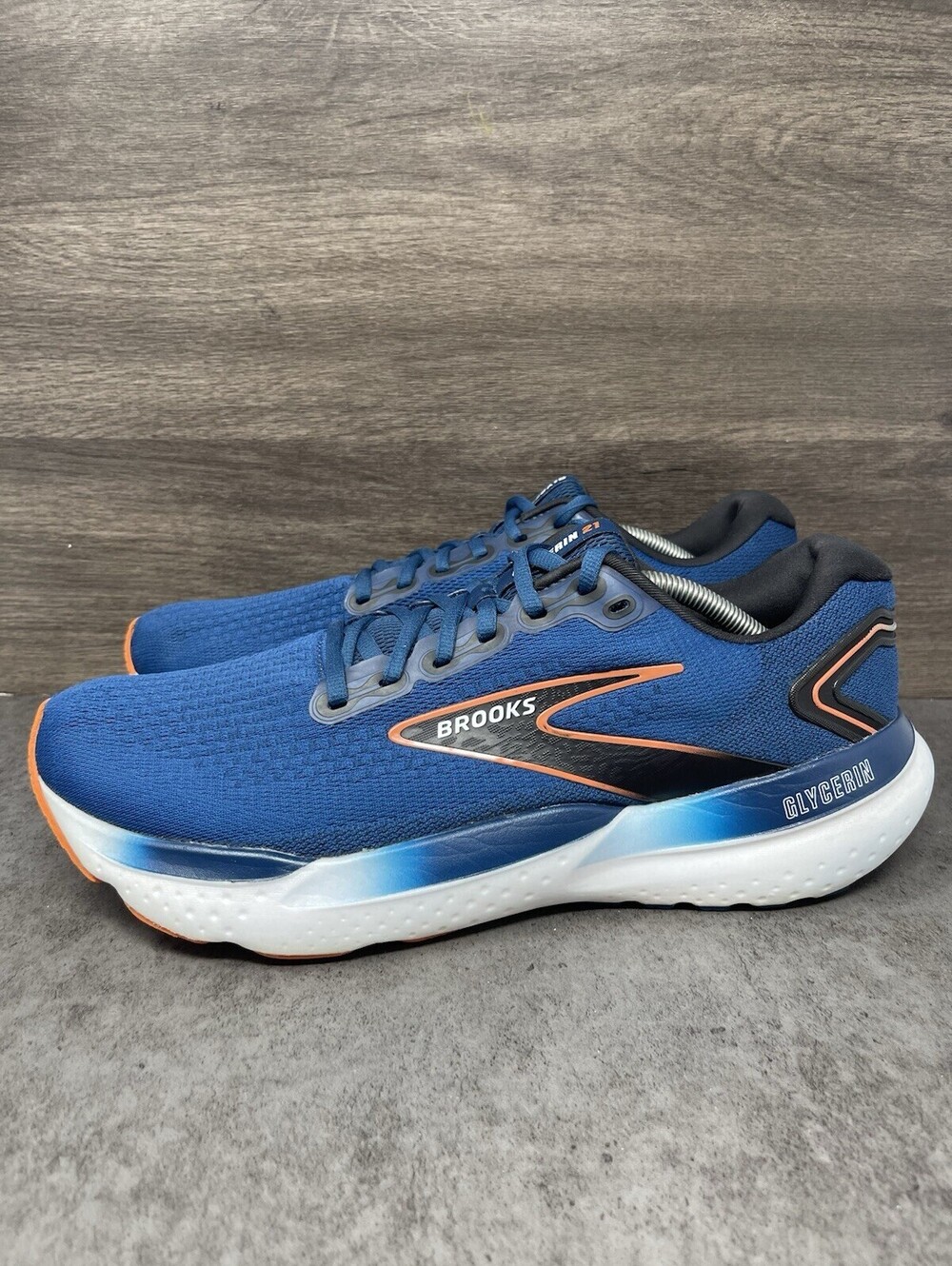 Brooks Glycerin 21 Mens Size 12.5 D Blue Orange Road Running Shoes Athletic